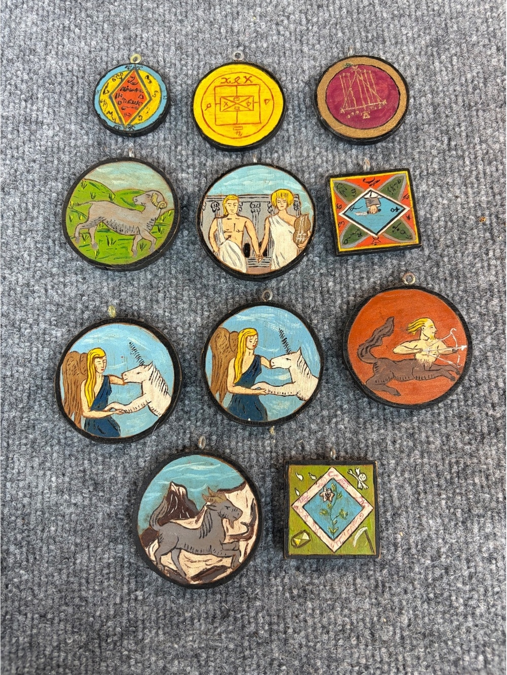 Vintage Mid-Century Greek Folk Art Wooden Plaque Set